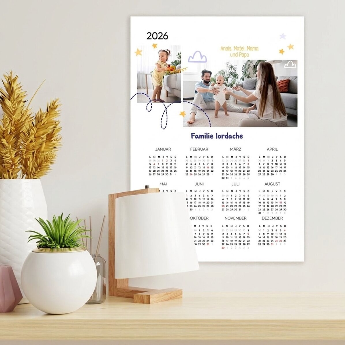 Individuell gestaltetes Kalenderposter mit 2 Fotos und Text – Familie