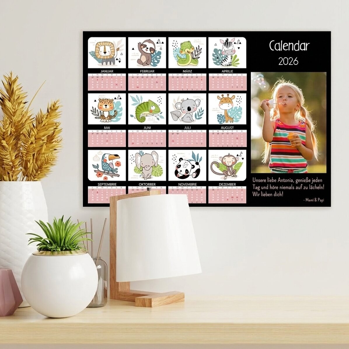Individuell gestaltetes Kalenderposter mit Foto und Botschaft – Kinder