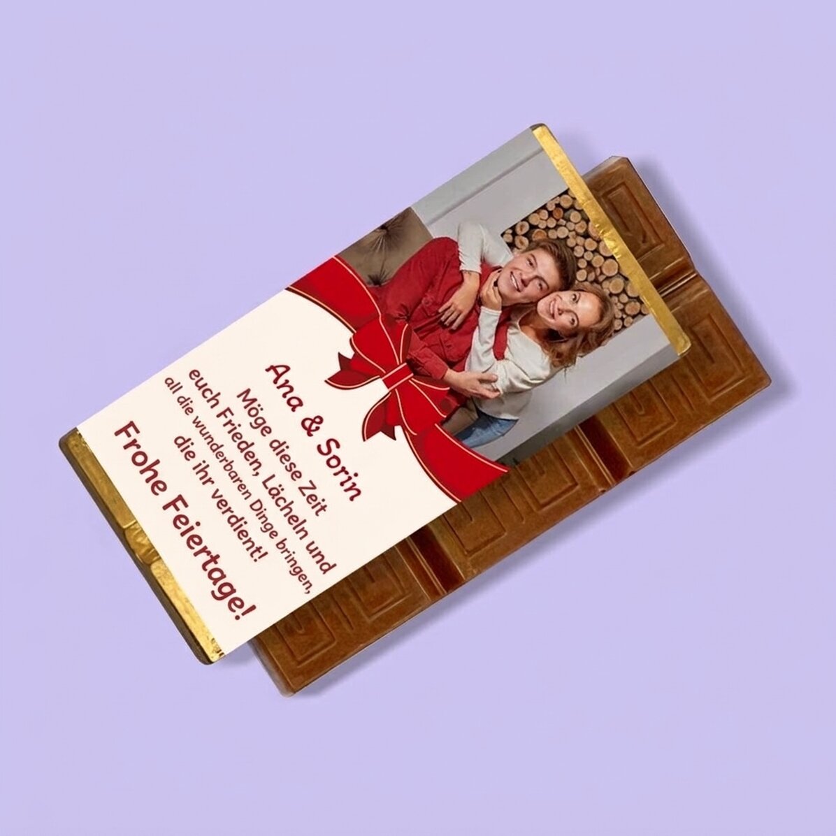 Personalisierte Mini-Schokoladentafel mit Foto und Text – Schleife