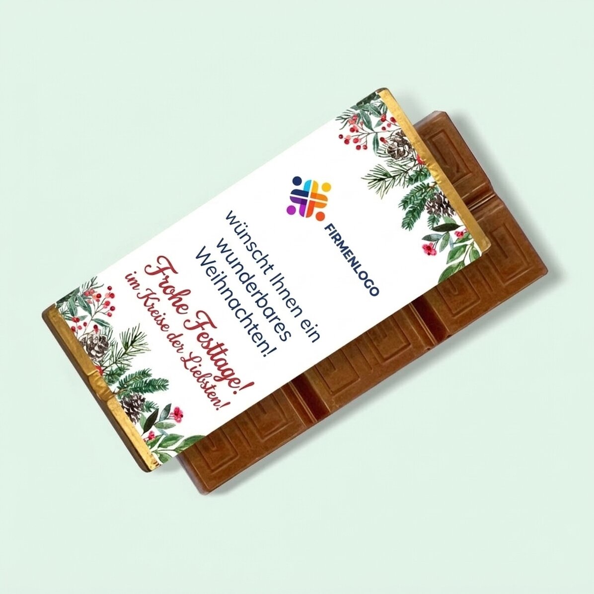 Personalisierte Mini-Schokoladentafel mit Logo und Weihnachtsbotschaft