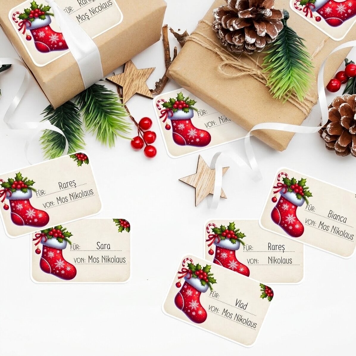 Set mit 8 personalisierten Aufklebern (selbstklebende Etiketten) – Mit lieben Grüßen, Nikolaus