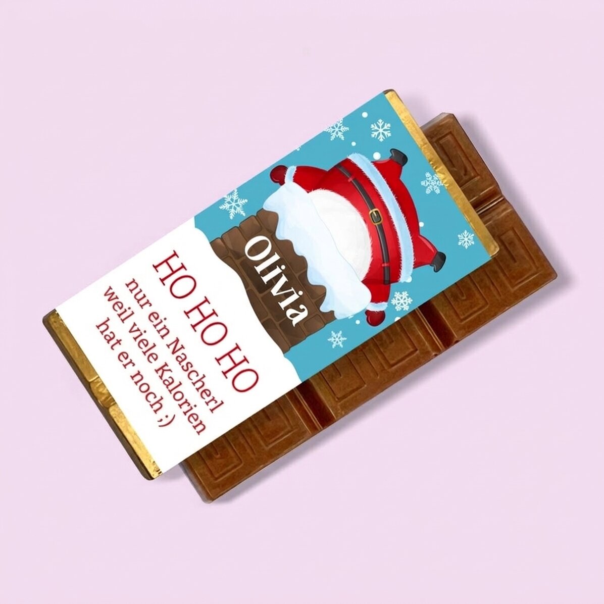 Personalisierte Mini-Schokoladentafel mit lustiger Weihnachtsbotschaft