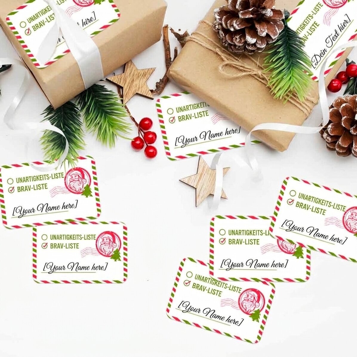Set mit 8 personalisierten Aufklebern (selbstklebende Etiketten) – Naughty List