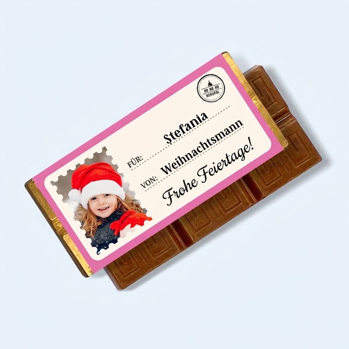 Personalisierte Mini-Schokoladentafel mit Foto und Botschaft – Mit lieben Grüßen, der Weihnachtsmann
