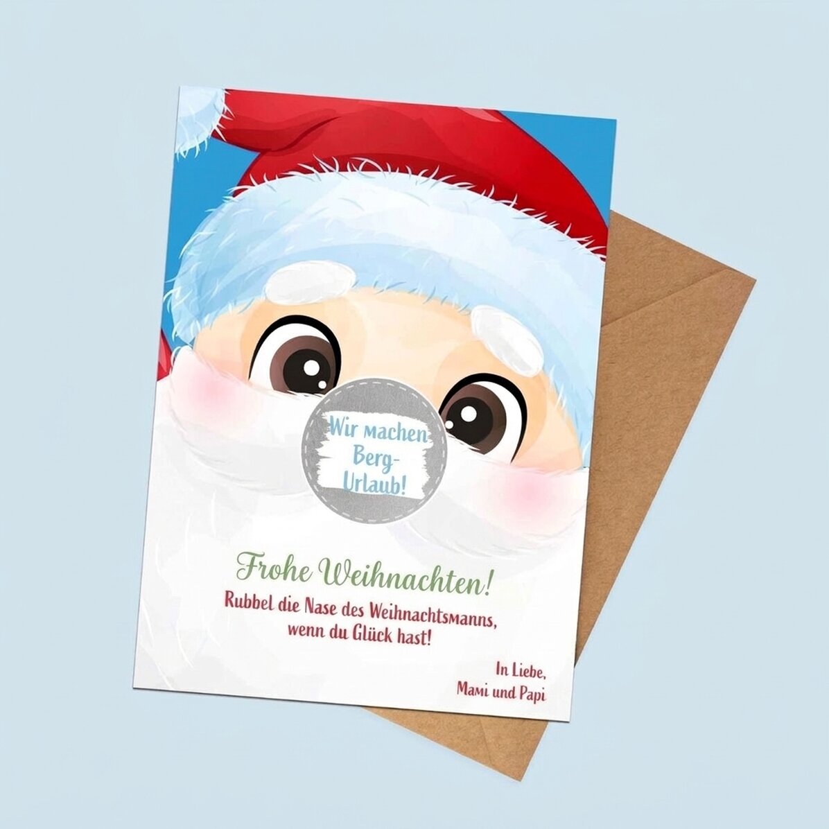 Individuell gestaltete Rubbelkarte mit Text – Frohe Weihnachten!