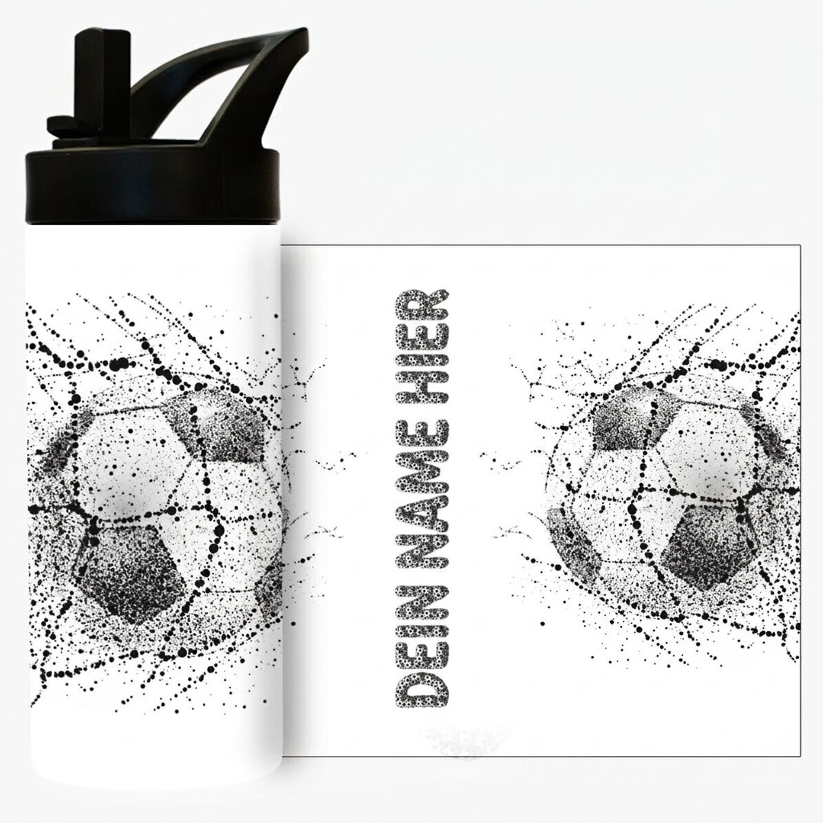 Thermoskanne mit Griff und personalisiertem Strohhalm mit Aufdruck – Fußball