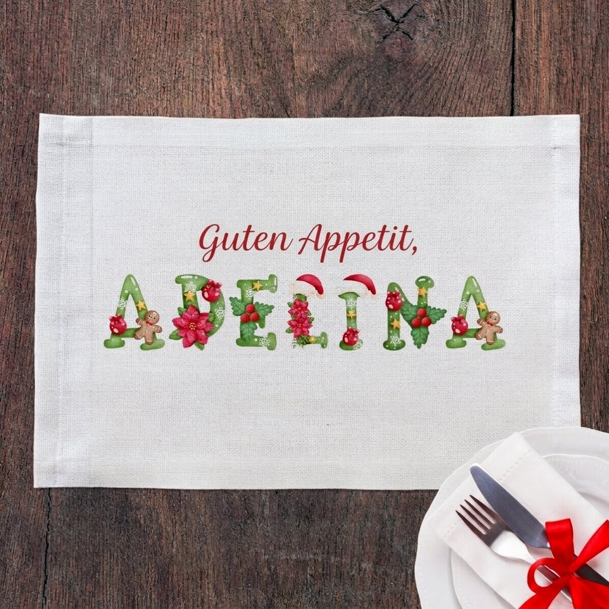 Personalisierter Tellerhalter mit Weihnachtsnamen