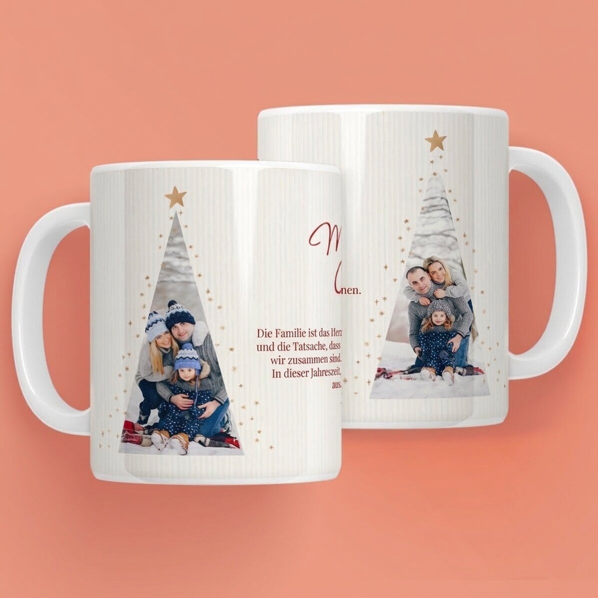 Personalisierte Tasse mit Text und 2 Fotos – Warm Christmas