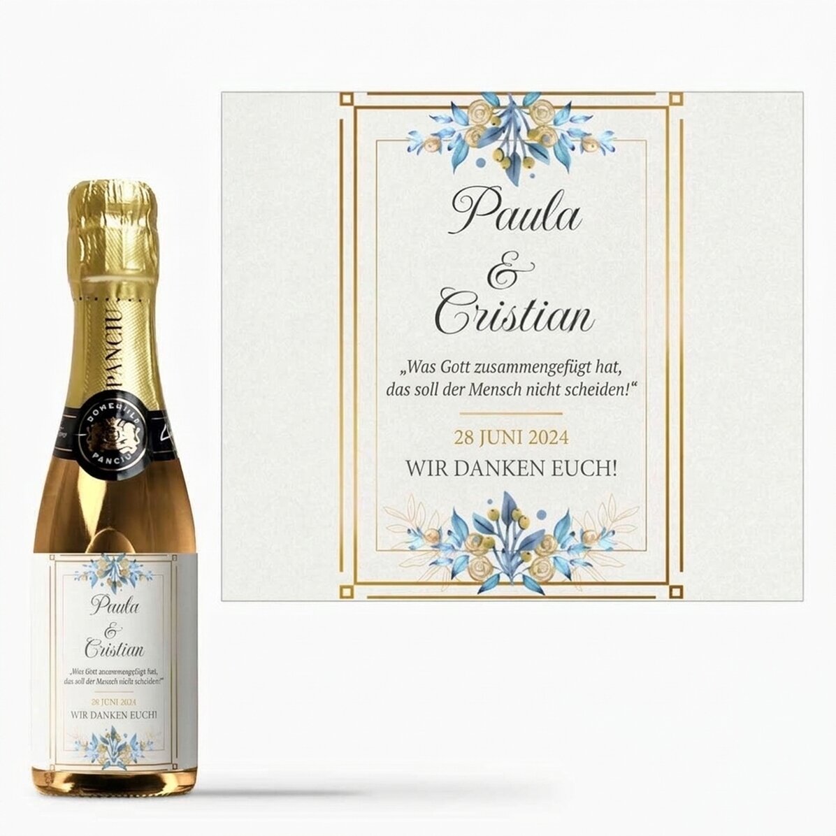 Kleine Flasche Sekt als personalisiertes Geschenk mit Text – Vielen Dank