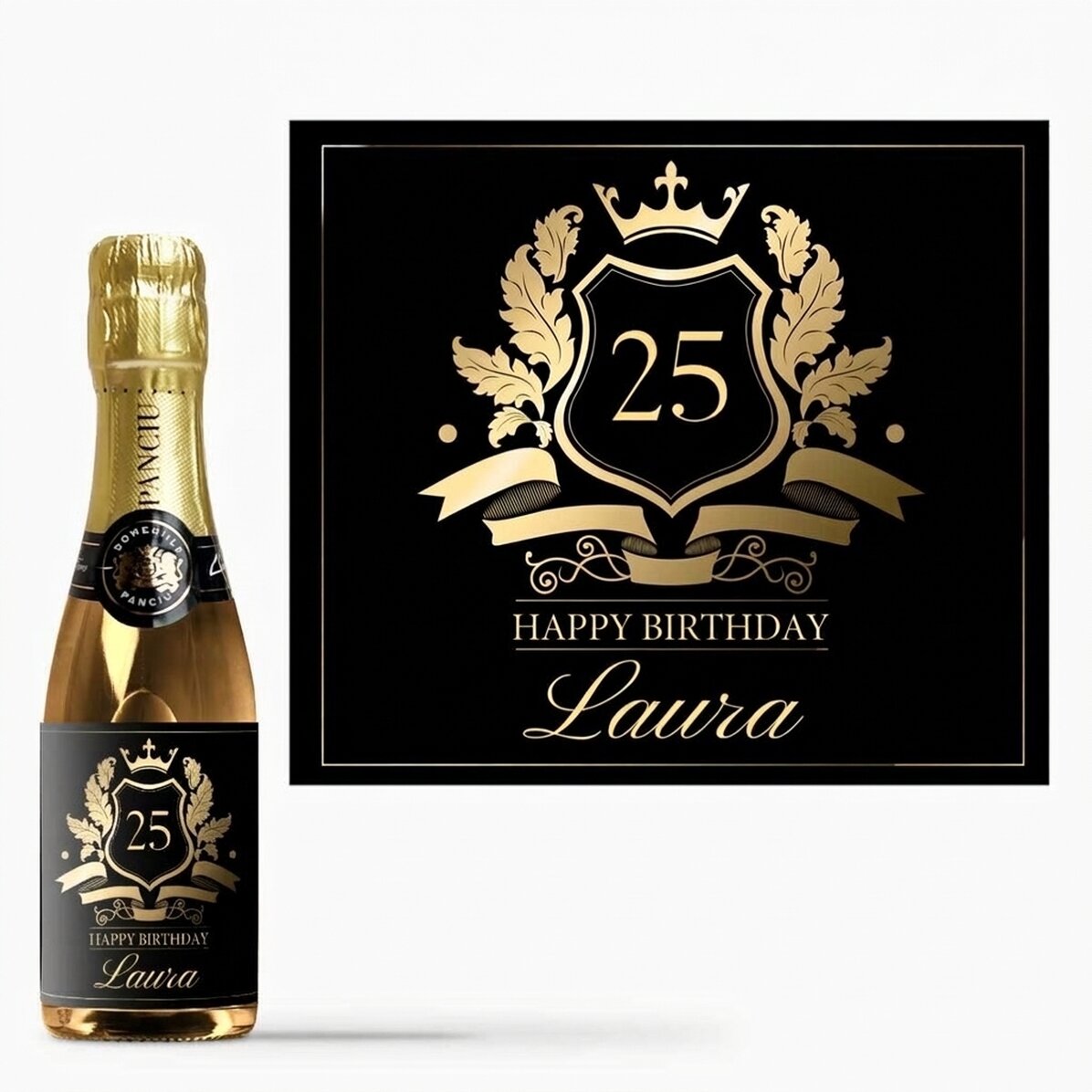 Kleine, mit einem Text personalisierte Sektflasche – Royalty