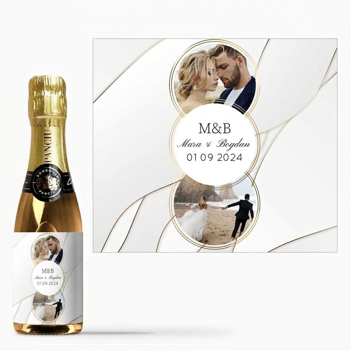 Kleine Sektflasche, individuell gestaltet mit Foto und Text – Together