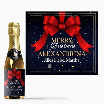 Kleine, mit einem Text personalisierte Sektflasche – Glamorous Christmas