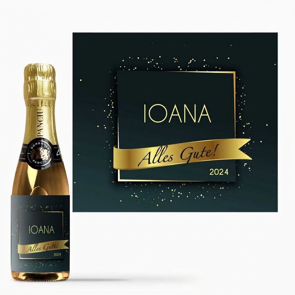 Personalisierte Mini-Sektflasche mit Namen – Gold