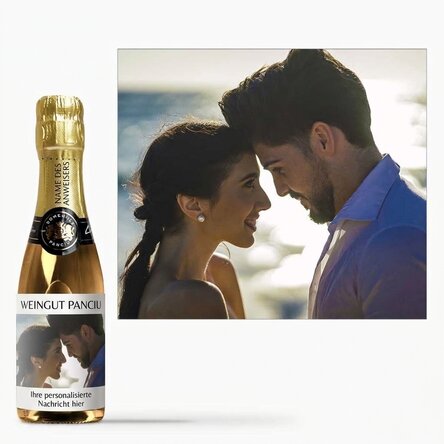 Kleine Sektflasche, individuell gestaltet mit einem Foto