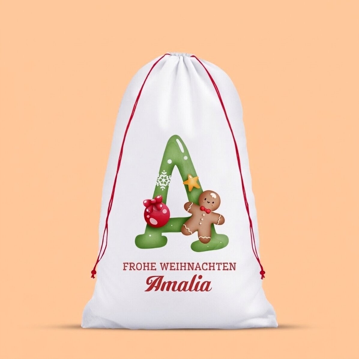 Weiße Geschenktüte, personalisiert mit Initialen und einer Botschaft