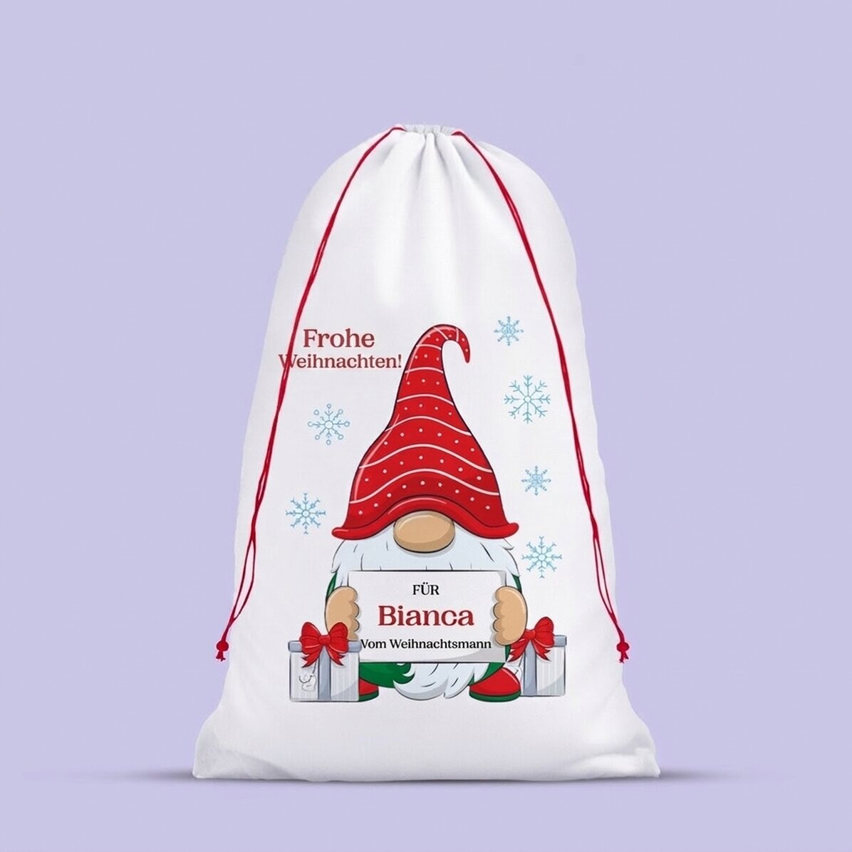 Weißer Geschenktüten mit individueller Botschaft – Weihnachtswichtel
