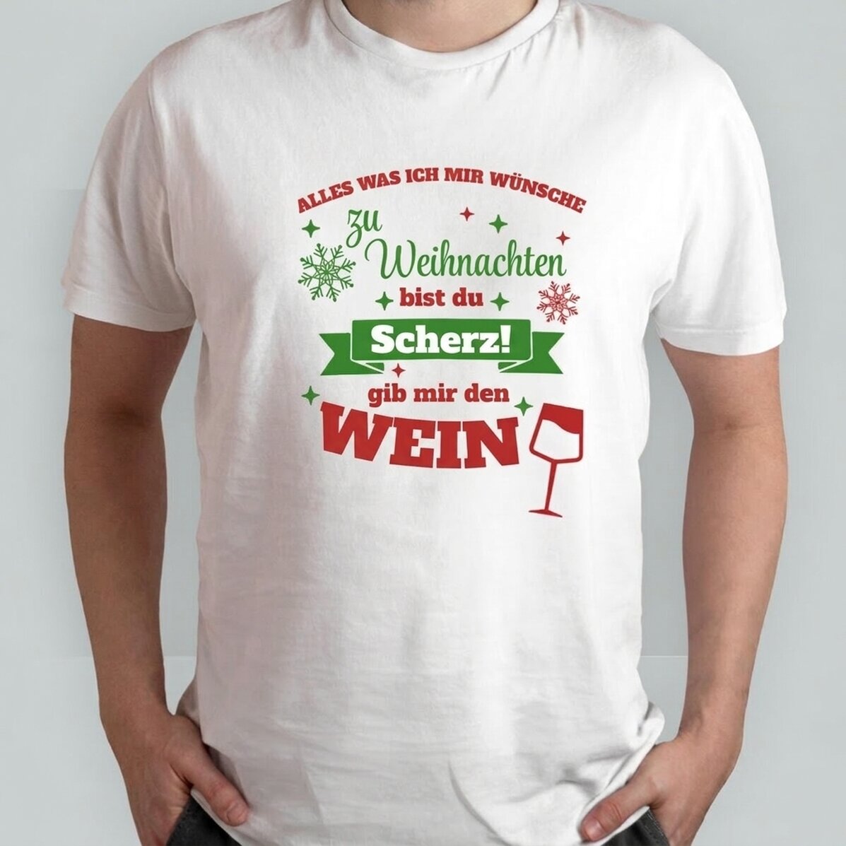 Personalisiertes Baumwoll-T-Shirt mit Weihnachtsaufdruck – „Gib mir das Glas!“