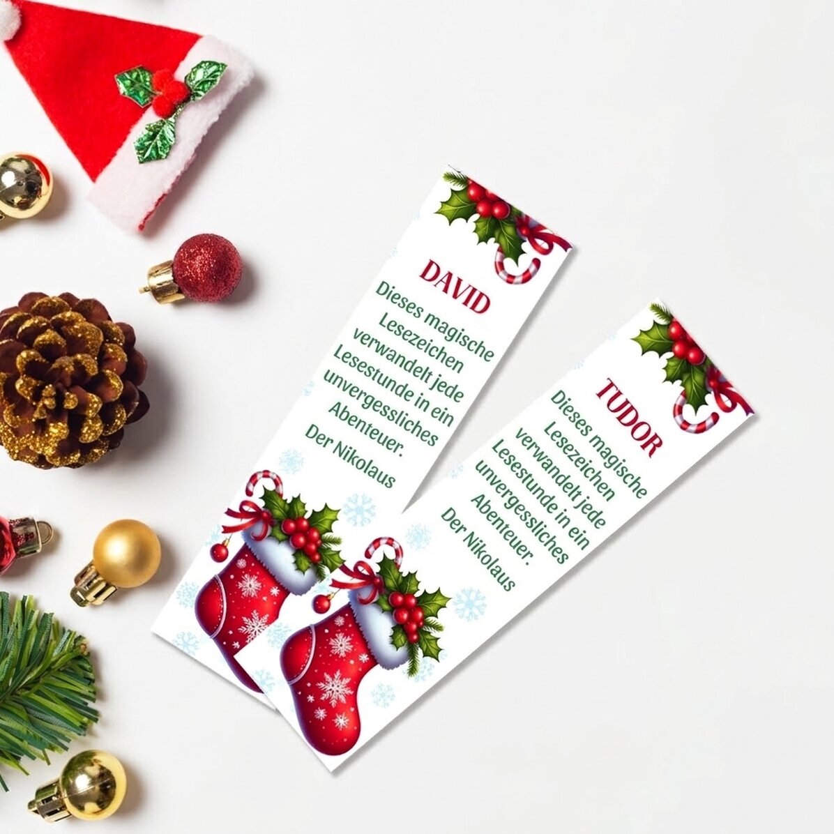 Personalisiertes Lesezeichen mit Text – Mit lieben Grüßen, Nikolaus