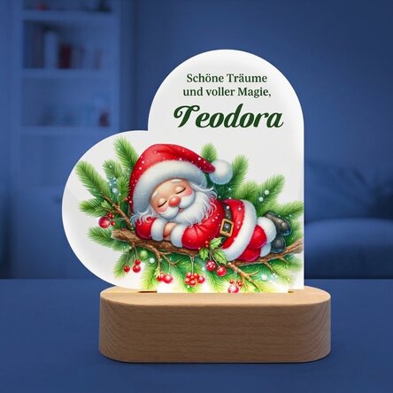 Personalisierte LED-Nachtlampe in Herzform mit Botschaft für Kinder – Weihnachtsmann