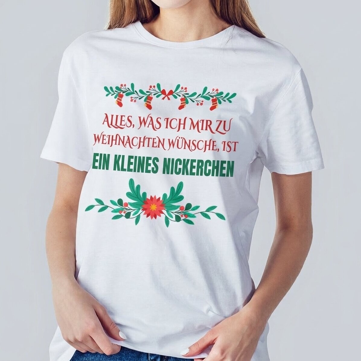 Personalisiertes Baumwoll-T-Shirt mit Aufdruck – Weihnachtswunsch