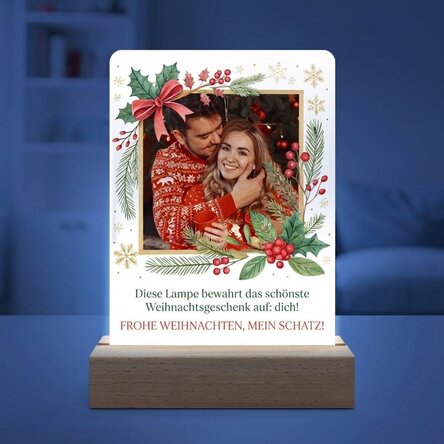 Individuell gestaltete LED-Nachtlampe mit Foto und Botschaft – Frohe Weihnachten!