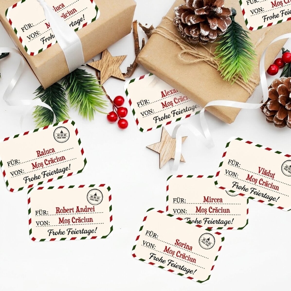 Set mit 8 individuell gestalteten Aufklebern (selbstklebende Etiketten) mit Text – Mit lieben Grüßen