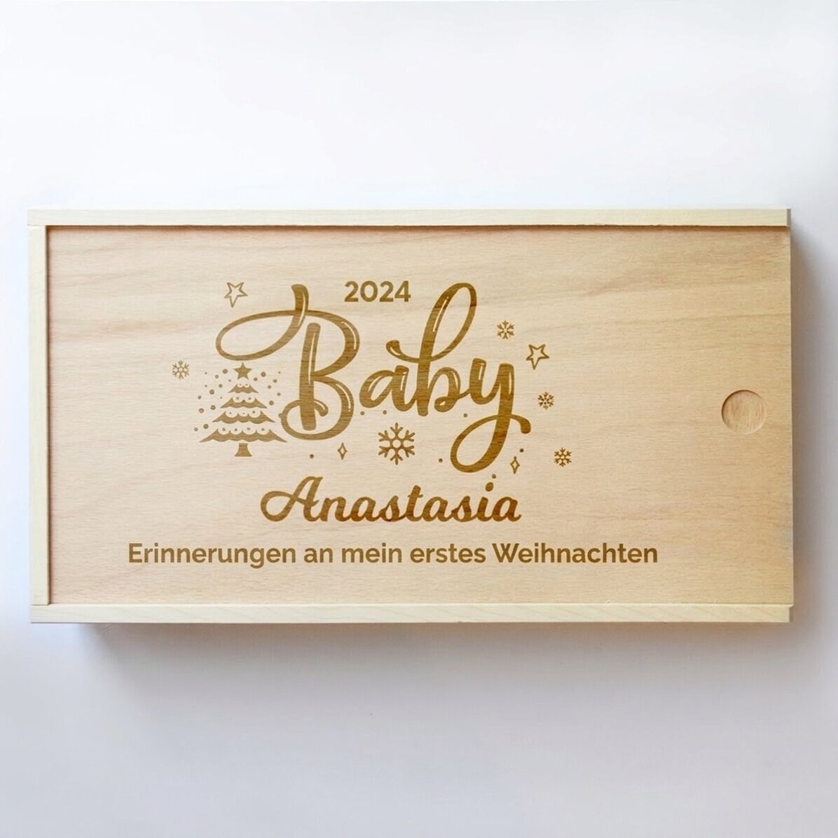 Personalisierte Geschenkbox aus Holz – Erinnerungen an das erste Weihnachtsfest