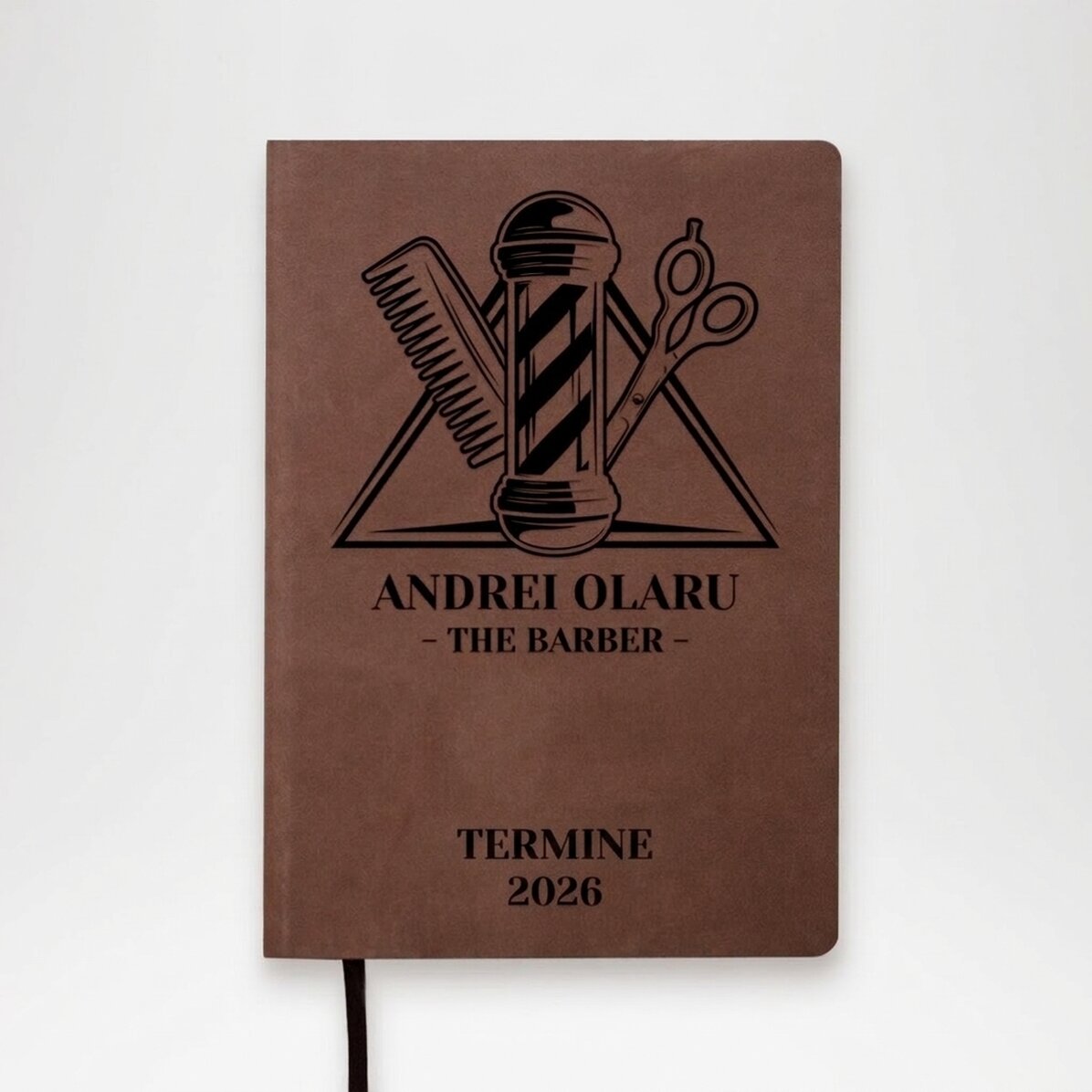 Personalisiertes Leder-Notizbuch mit Text – The Barber