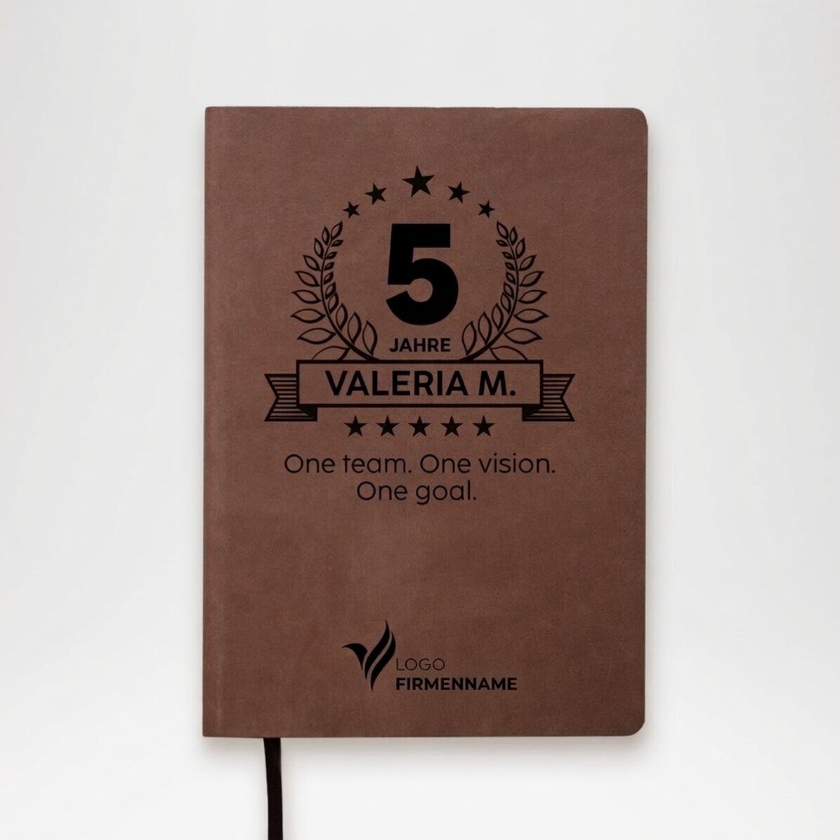 Personalisierter Lederkalender mit Logo und Botschaft – Jubiläum