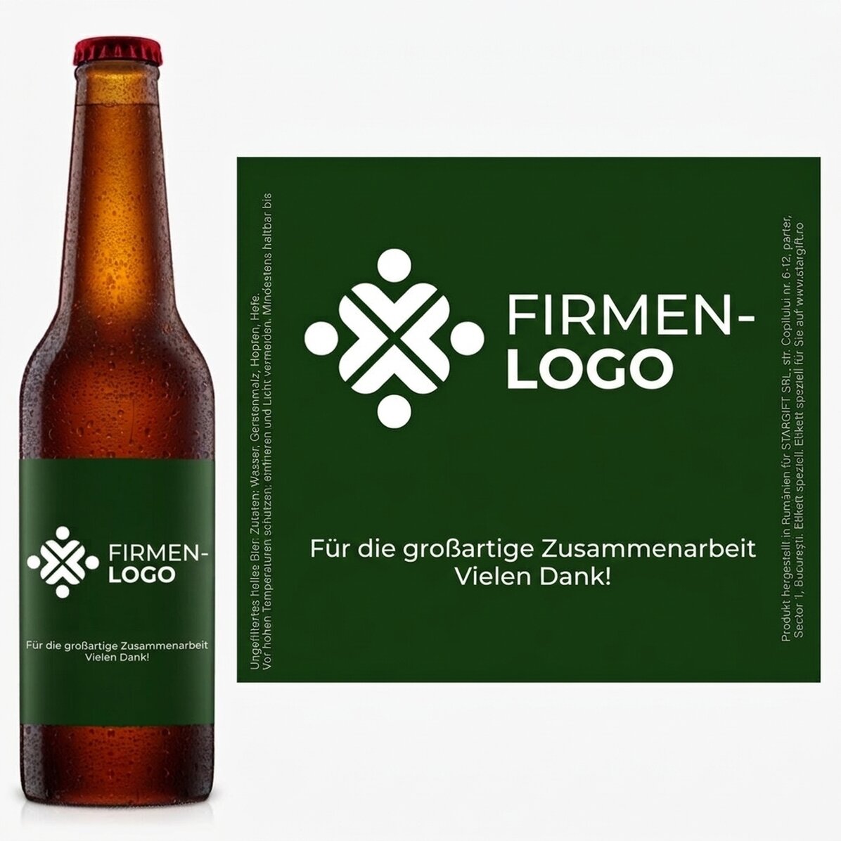Individuell gestaltetes Bier mit Logo und Text