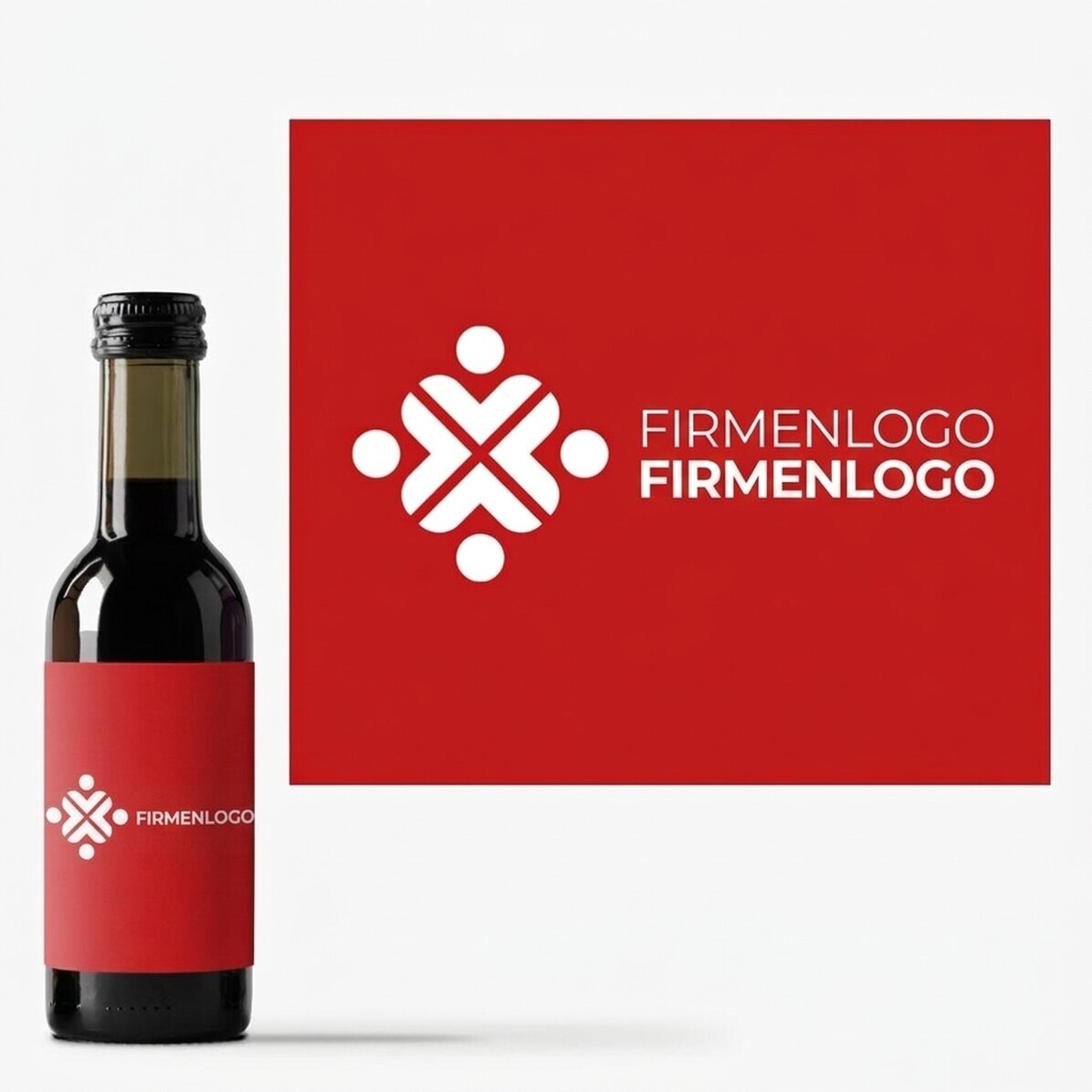 Kleine, mit einem Logo personalisierte Weinflasche