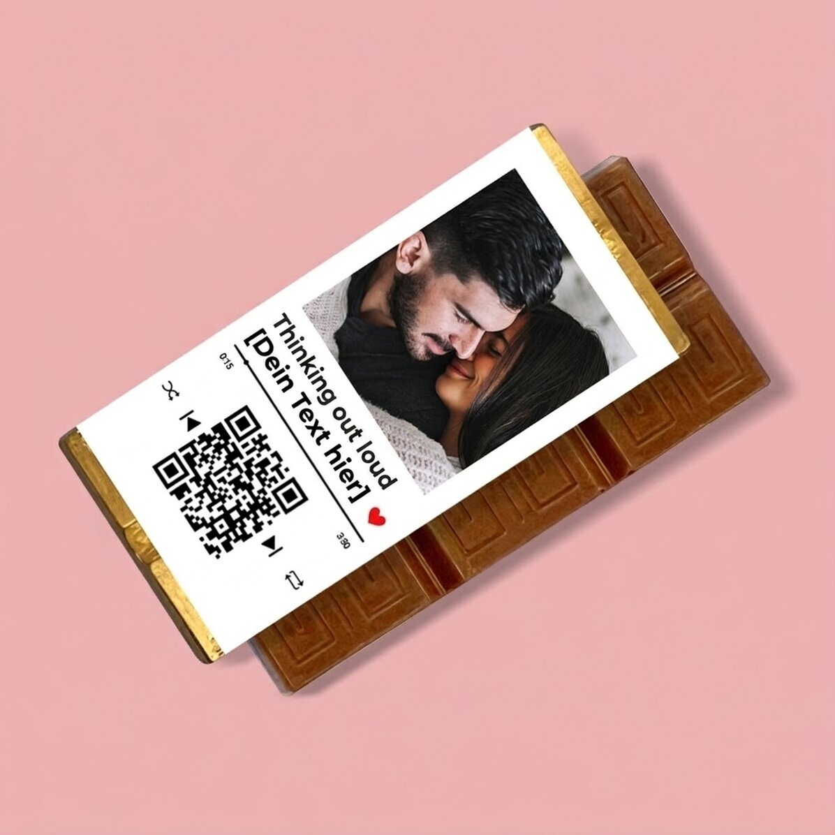 Personalisierte Mini-Schokoladentafel mit Foto, Botschaft und QR-Code – Unser Lied