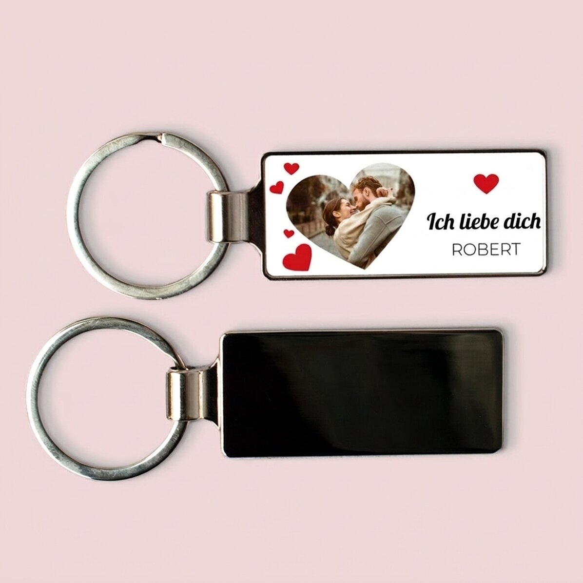 Personalisierter Schlüsselanhänger mit Foto und Text – Hearts