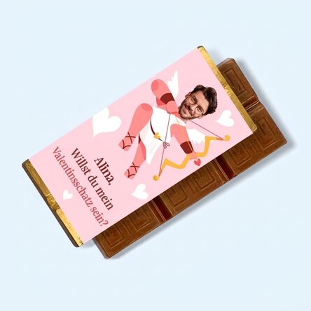 Personalisierte Mini-Schokoladentafel mit Foto und Botschaft – Cupid