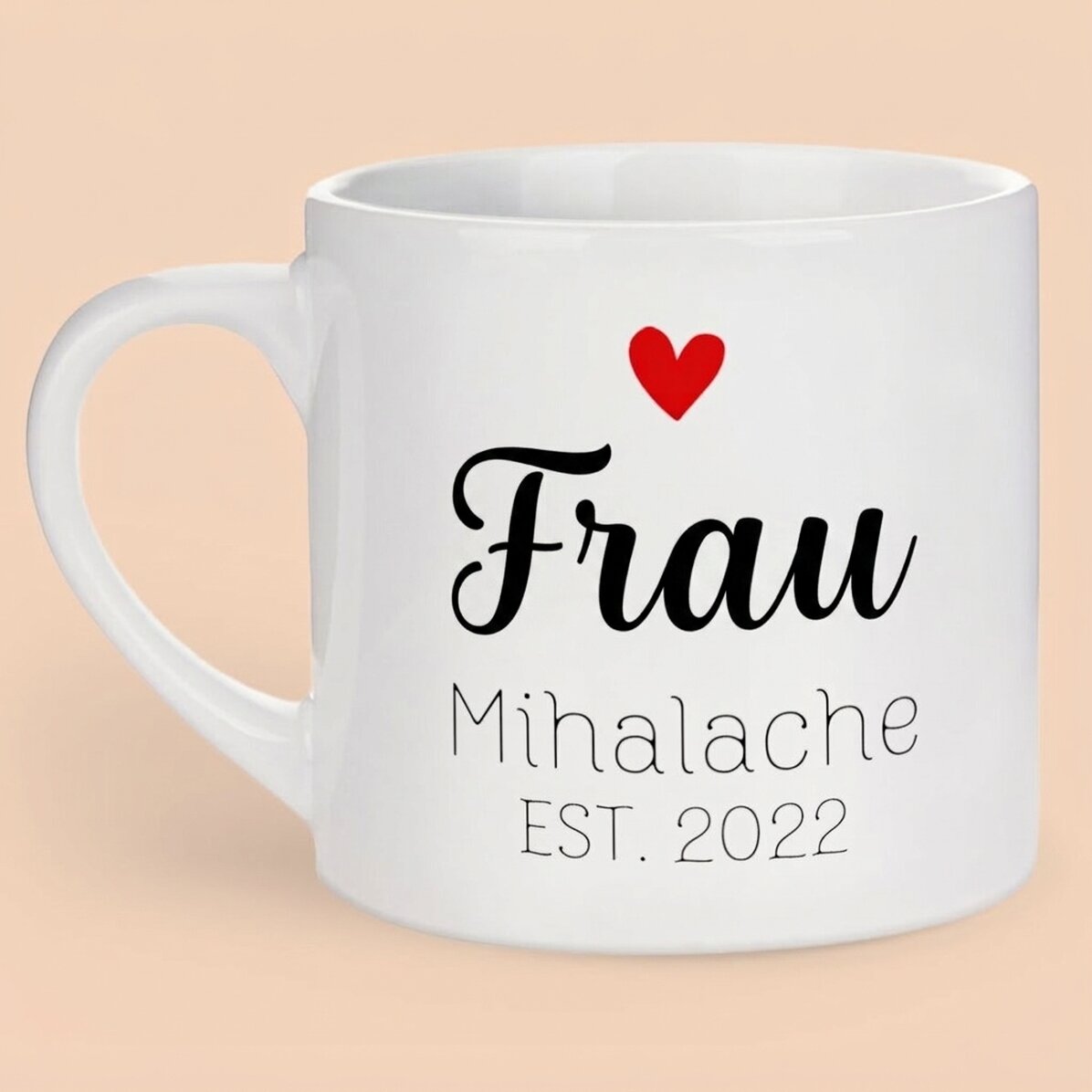 Personalisierte Espressotasse mit Botschaft – Mrs & Mr