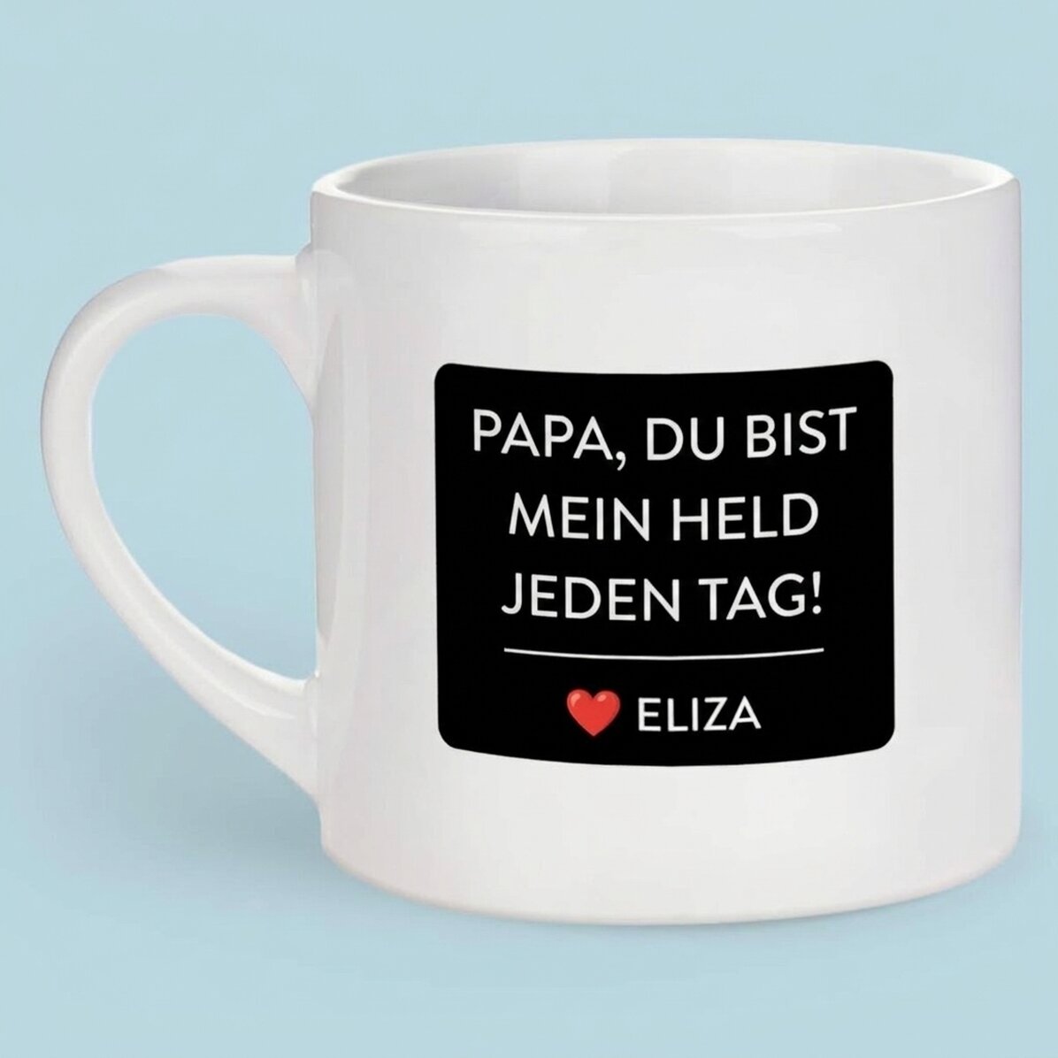 Personalisierte Espressotasse mit Text und Foto – Mein Held