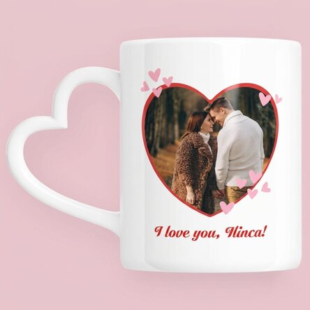 Personalisierte Tasse mit Foto und Text – You&Me – Modell mit herzförmigem Henkel