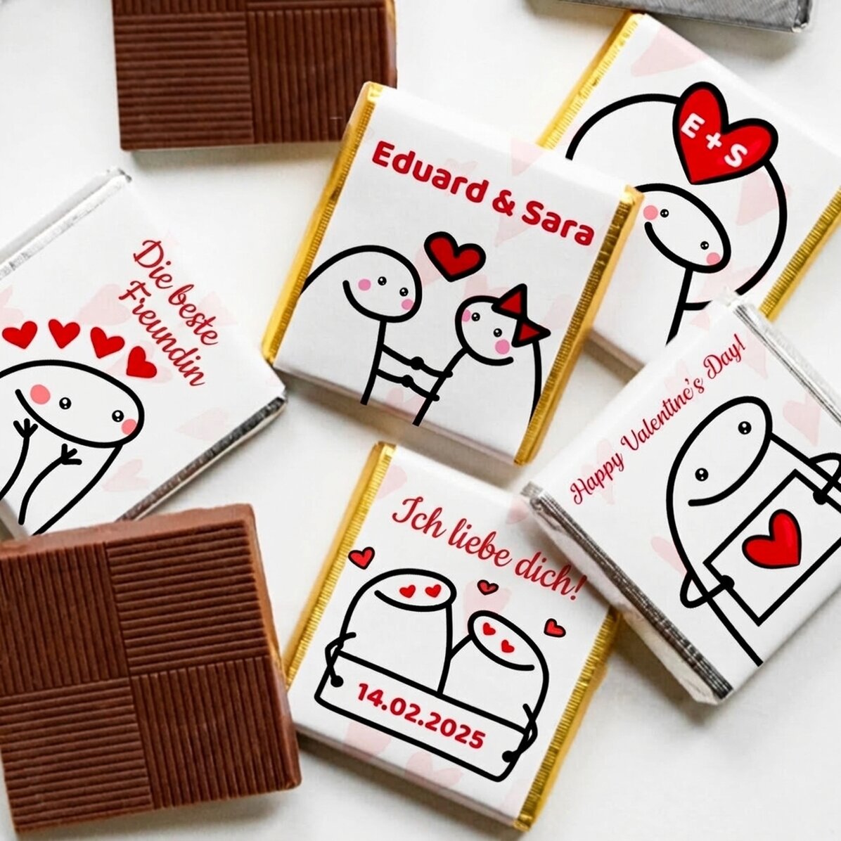 Set mit 5 personalisierten Mini-Pralinen mit Text – Cute Love