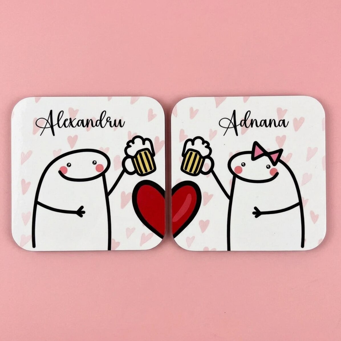 Set mit 2 personalisierten Untersetzern mit Text – Cute Love