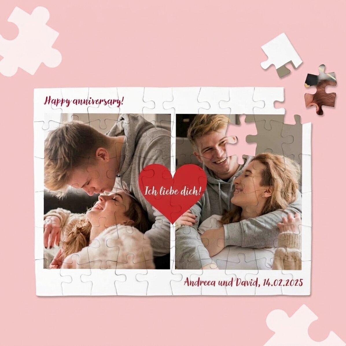 Individuell gestaltetes Puzzle mit 2 Fotos und Text – Love