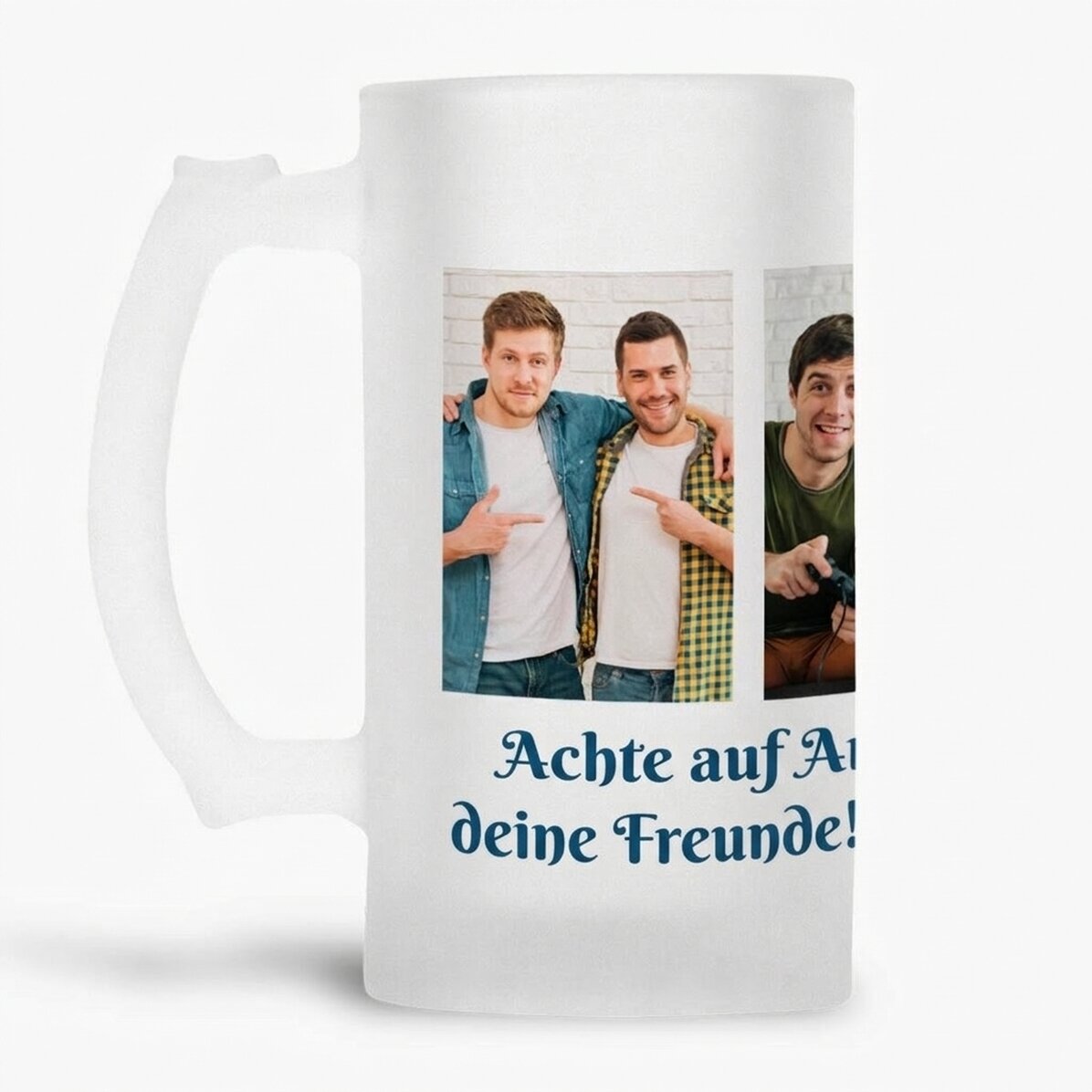 Personalisierter Bierkrug mit 4 Fotos und Text
