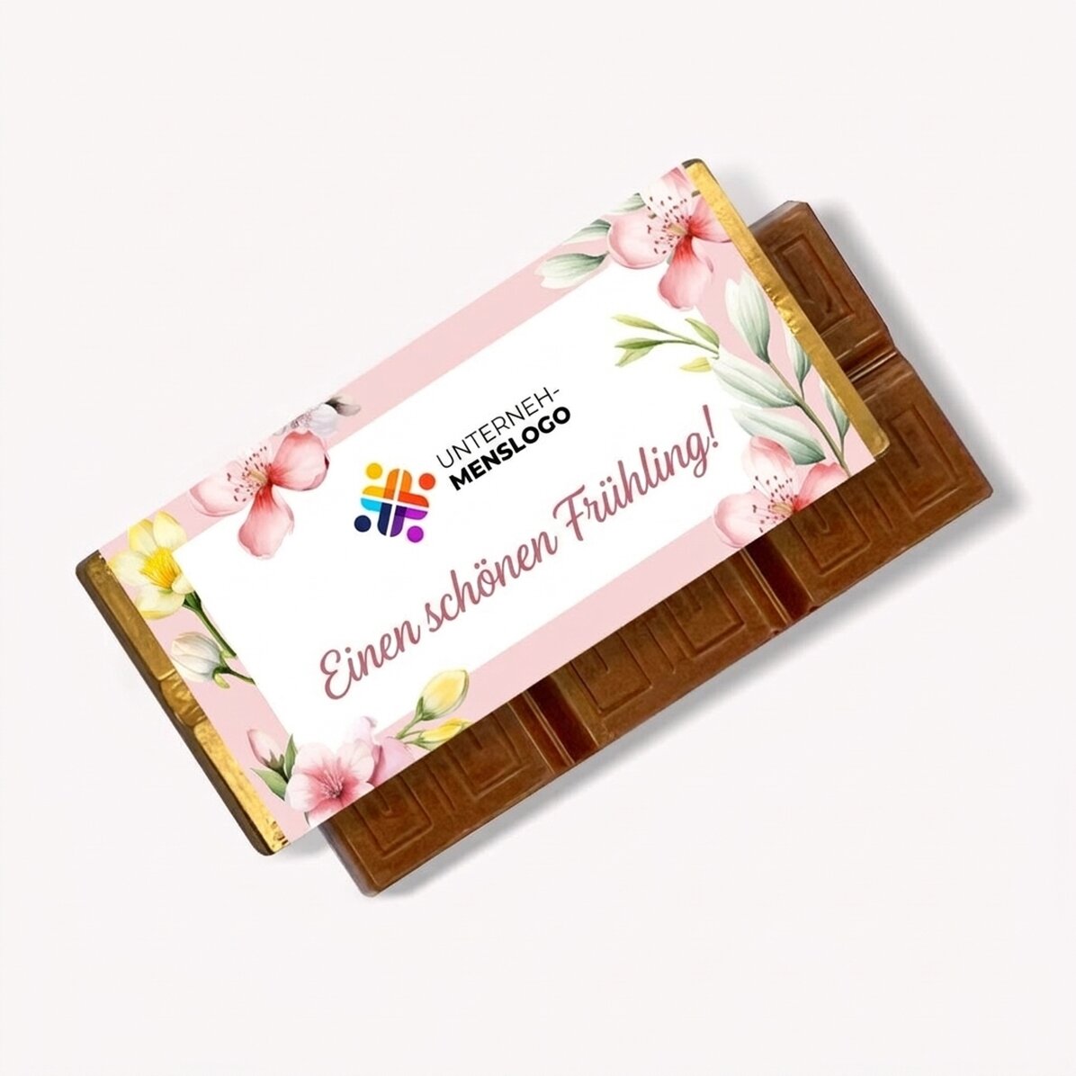 Personalisierte Mini-Schokoladentafel mit Botschaft und Logo – Frühling
