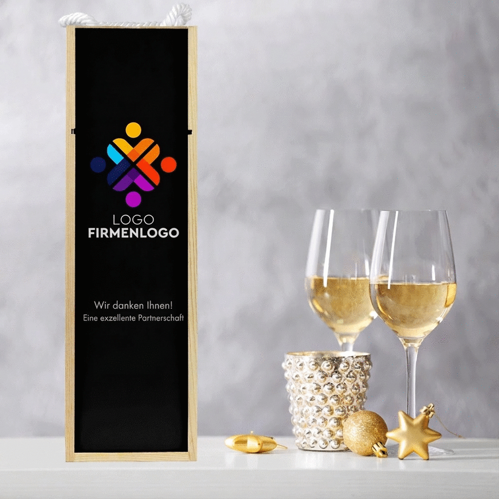 Personalisierte Weinkiste mit Logo und Text