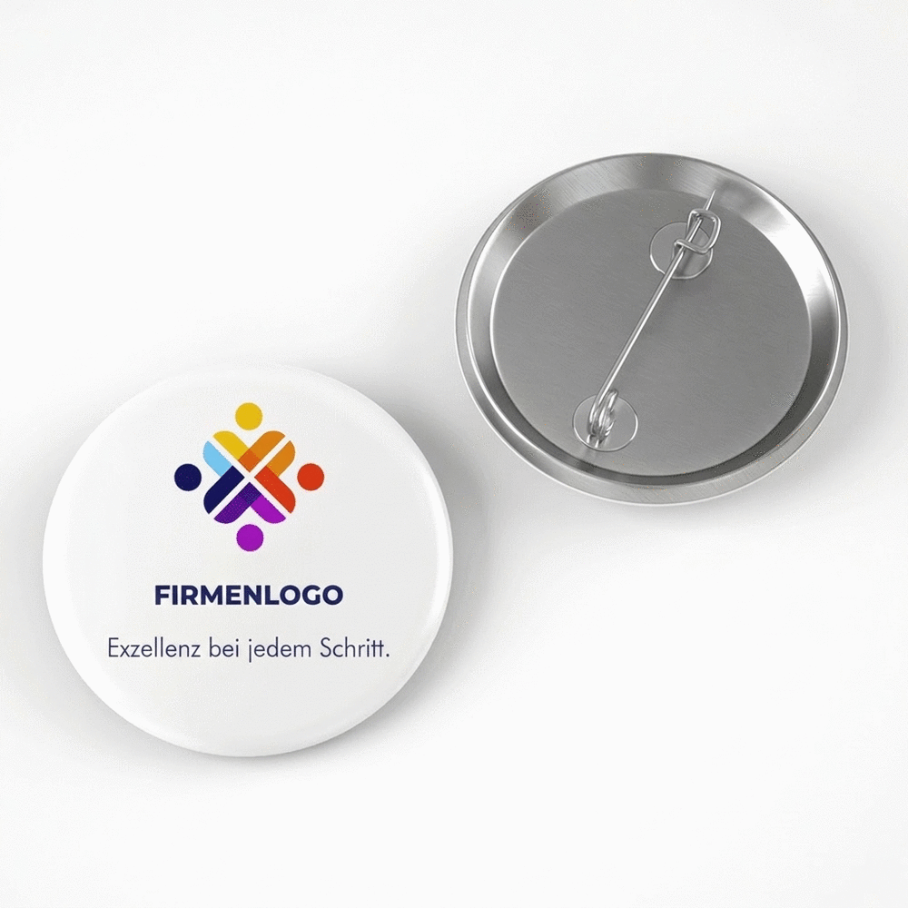 Personalisiertes Button mit vertikalem Logo und Text