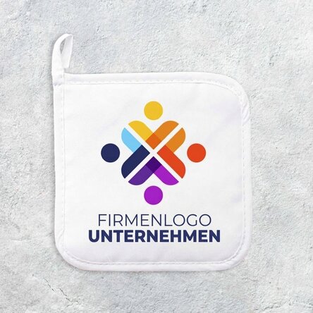 Individuell gestalteter Untersetzer für heiße Töpfe mit Logo