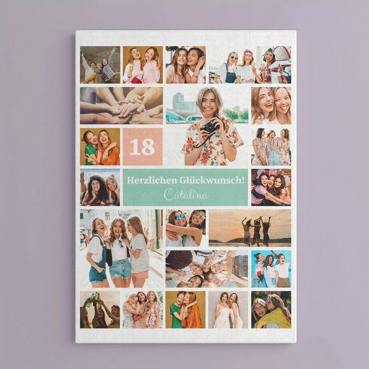Individuell gestaltetes Leinwandbild mit 21 Fotos und Text – Collage
