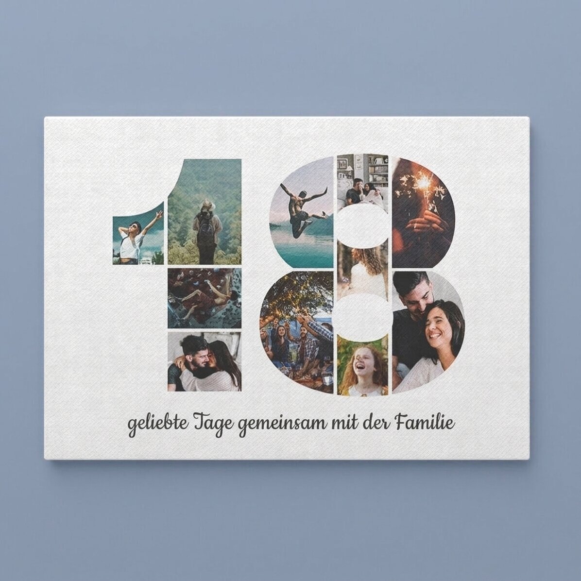 Individuell gestaltetes Leinwandbild im Querformat mit 11 Fotos (Modell Nr. 18) und Textbotschaft