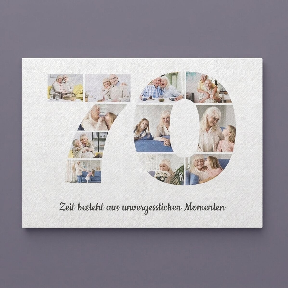 Individuell gestaltetes Leinwandbild im Querformat mit 11 Fotos (Modell Nr. 70) und Textbotschaft