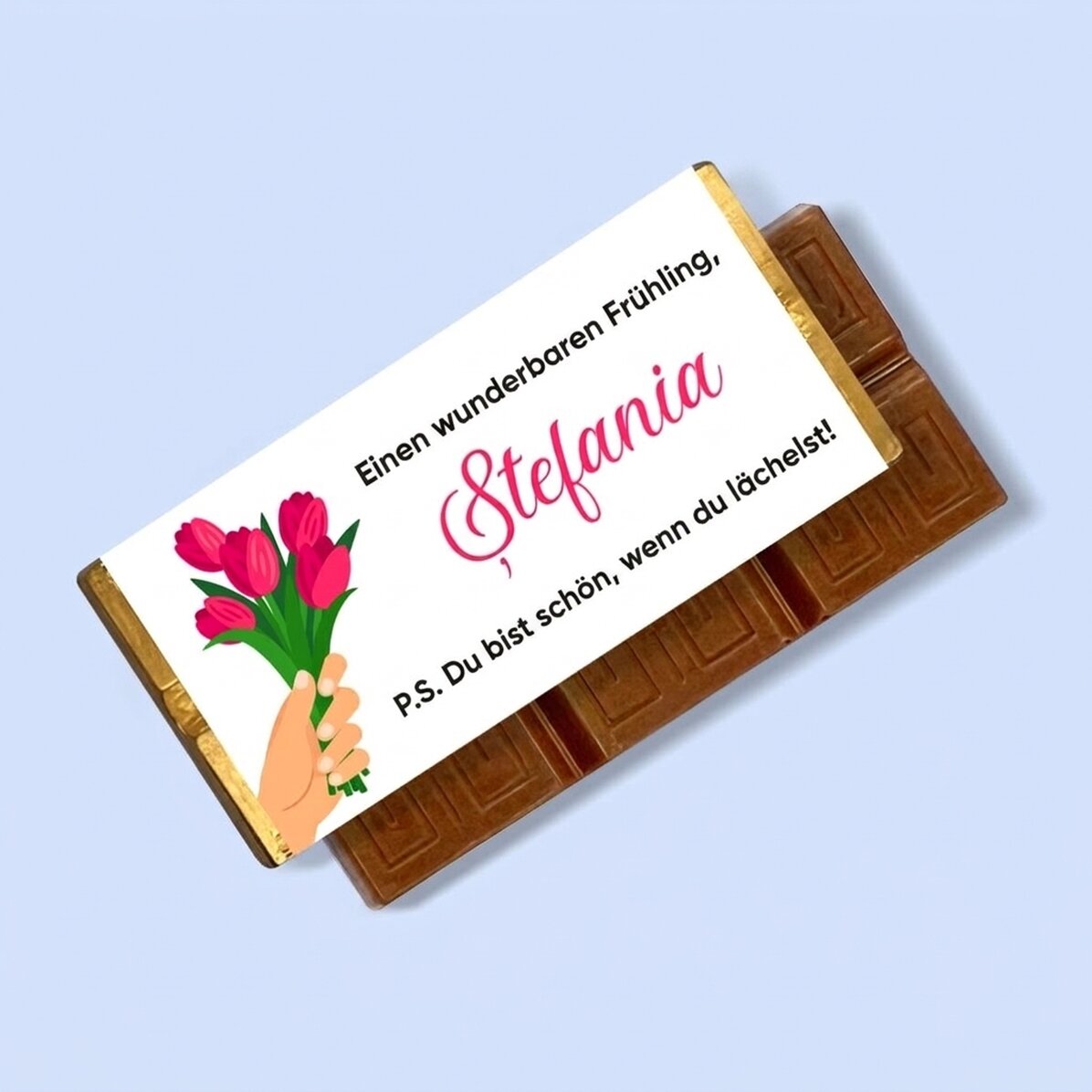 Personalisierte Mini-Schokoladentafel mit Botschaft – Frühlingsblumen