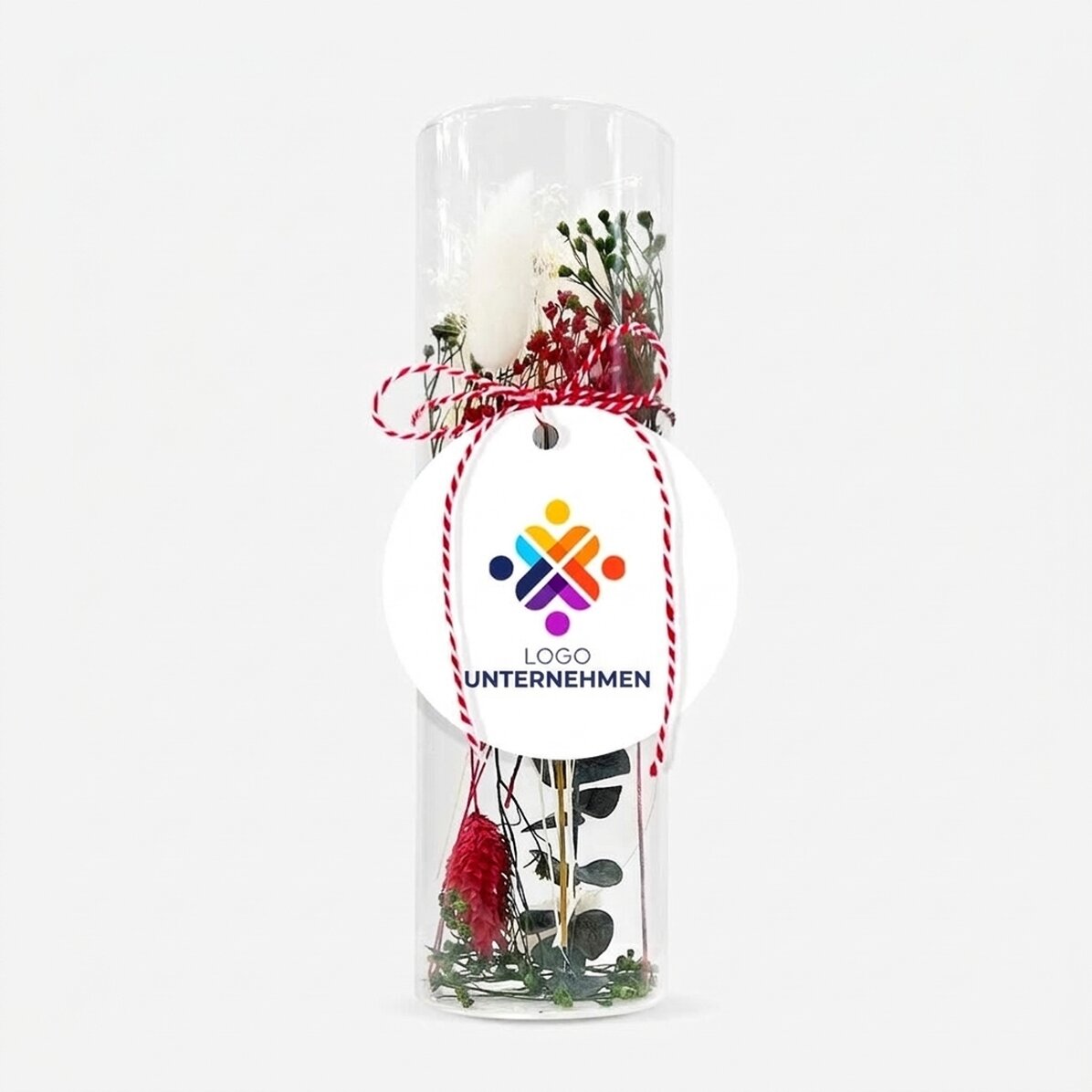 Martisor-Dekoration aus Glas mit konservierten Blumen, individuell mit Logo versehen